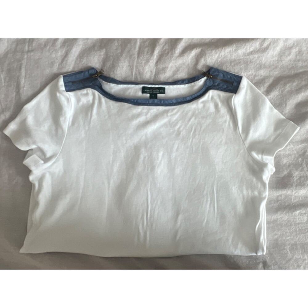 Lauren Jeans Co. Women's XL White Blue Boat Neck Cotton Short Sleeve shirt